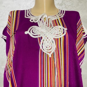 Embroidered Moroccan Gandoura: Purple Striped Caftan Dress