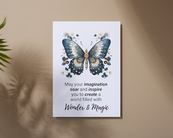 Biglietto d'auguri Wonder Magic con stampa digitale Butterfly Imagination 5x7 5,5 x 11 Rosa Verde Blu e Arancione