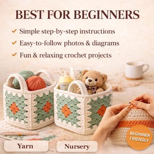 how to crochet basket step by step, granny square basket tutorial process, easy crochet pattern guide