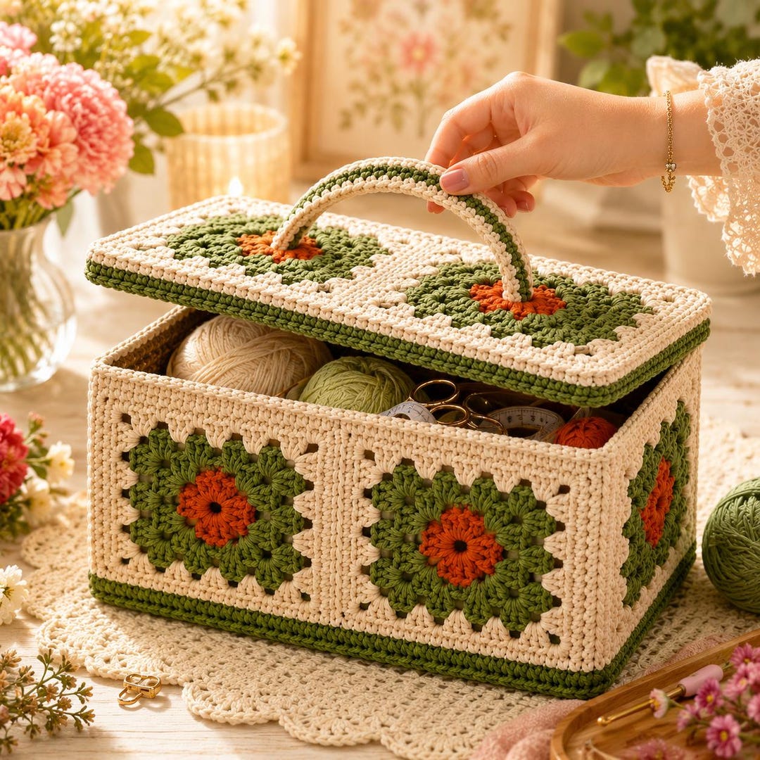 Granny Bloom Storage Box Pattern PDF, Floral Basket Tutorial, Yarn ...