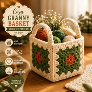 Crochet Granny Square Basket Pattern PDF, Beginner Friendly Crochet Basket, Storage Basket DIY, Easy Crochet Pattern, Instant Download image 6