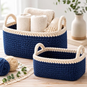 Crochet Basket Pattern PDF, Rectangle Storage Basket with Handles, Beginner Friendly, 2 Sizes, Cotton Home Decor, Instant Digital Download