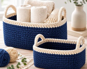 Crochet Basket Pattern PDF, Rectangle Storage Basket with Handles, Beginner Friendly, 2 Sizes, Cotton Home Decor, Instant Digital Download