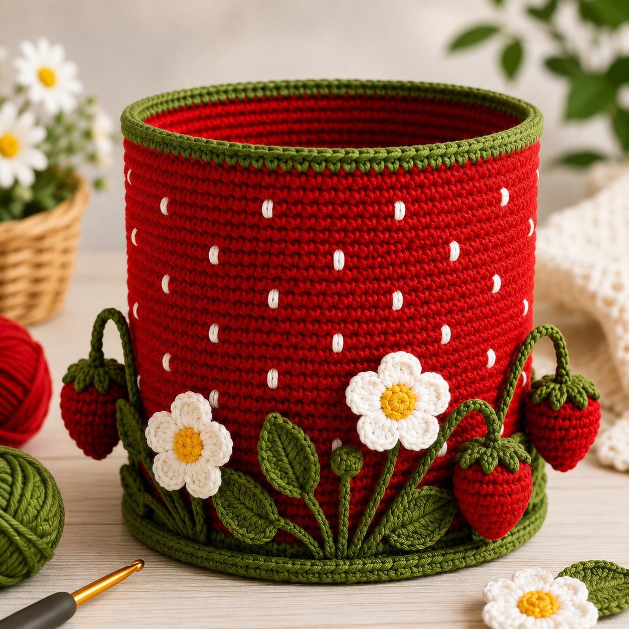 30 Amazing and Stylish Crochet Ideas for the Home 20 Strawberry Basket Crochet Pattern