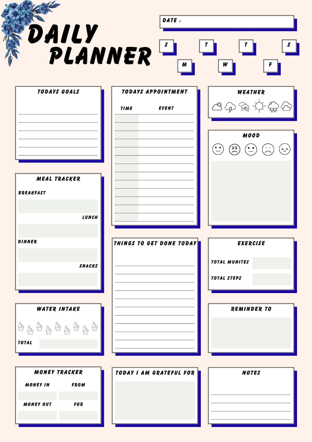 Digital Daily Planner Template , Printable PDF , Canva Editable ...