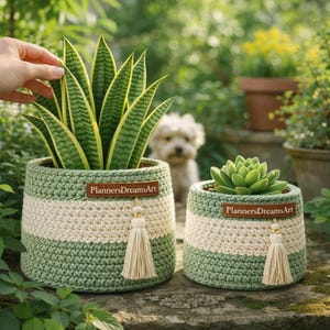 Crochet Plant Basket Pattern PDF | 2 Sizes Included | Beginner Friendly | Modern Boho Plant Pot Cover | Home Decor Crochet Pattern
