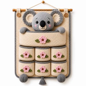 Koala Crochet Wall Organizer Pattern PDF, Amigurumi Nursery Storage, Hanging Pocket Organizer, Easy Beginner Tutorial, Baby Shower Gift