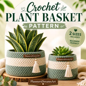 Padrão de crochê para cesto de plantas em PDF | 2 tamanhos incluídos | Ideal para iniciantes | Capa para vaso de plantas estilo boho moderno | Padrão de crochê para decoração de casa