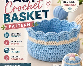Easy Crochet Basket Pattern PDF | Scalloped Edge Basket | Beginner Friendly Storage Basket | Bulky Yarn Organizer | Home Decor DIY