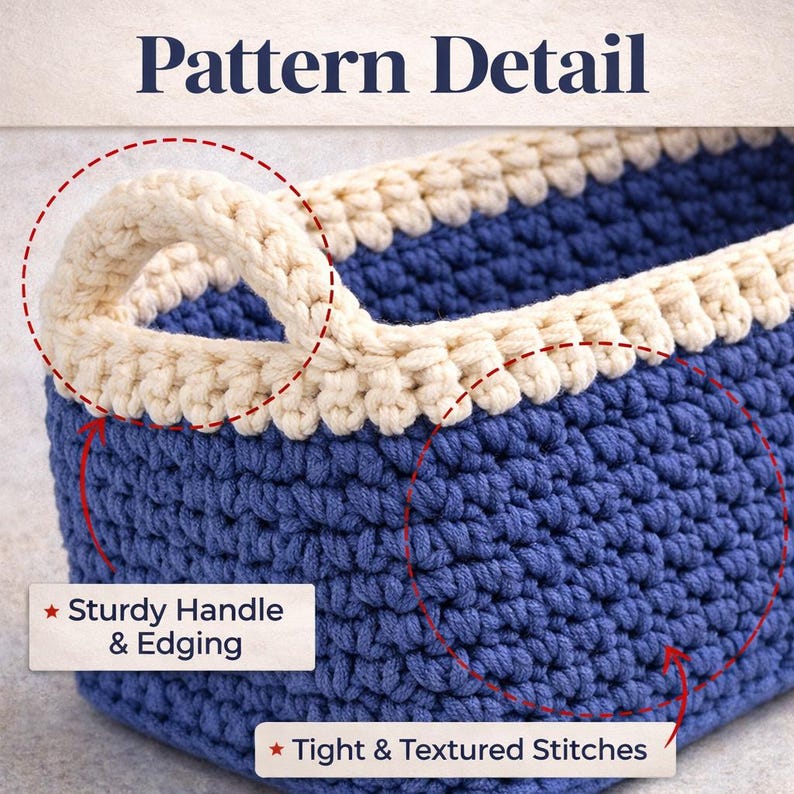 navy crochet basket with handles