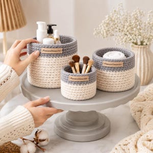 Crochet Basket PDF Pattern, 3 Size Organizer Set, Bathroom Storage Bins, Beginner Tutorial, Instant Digital Download