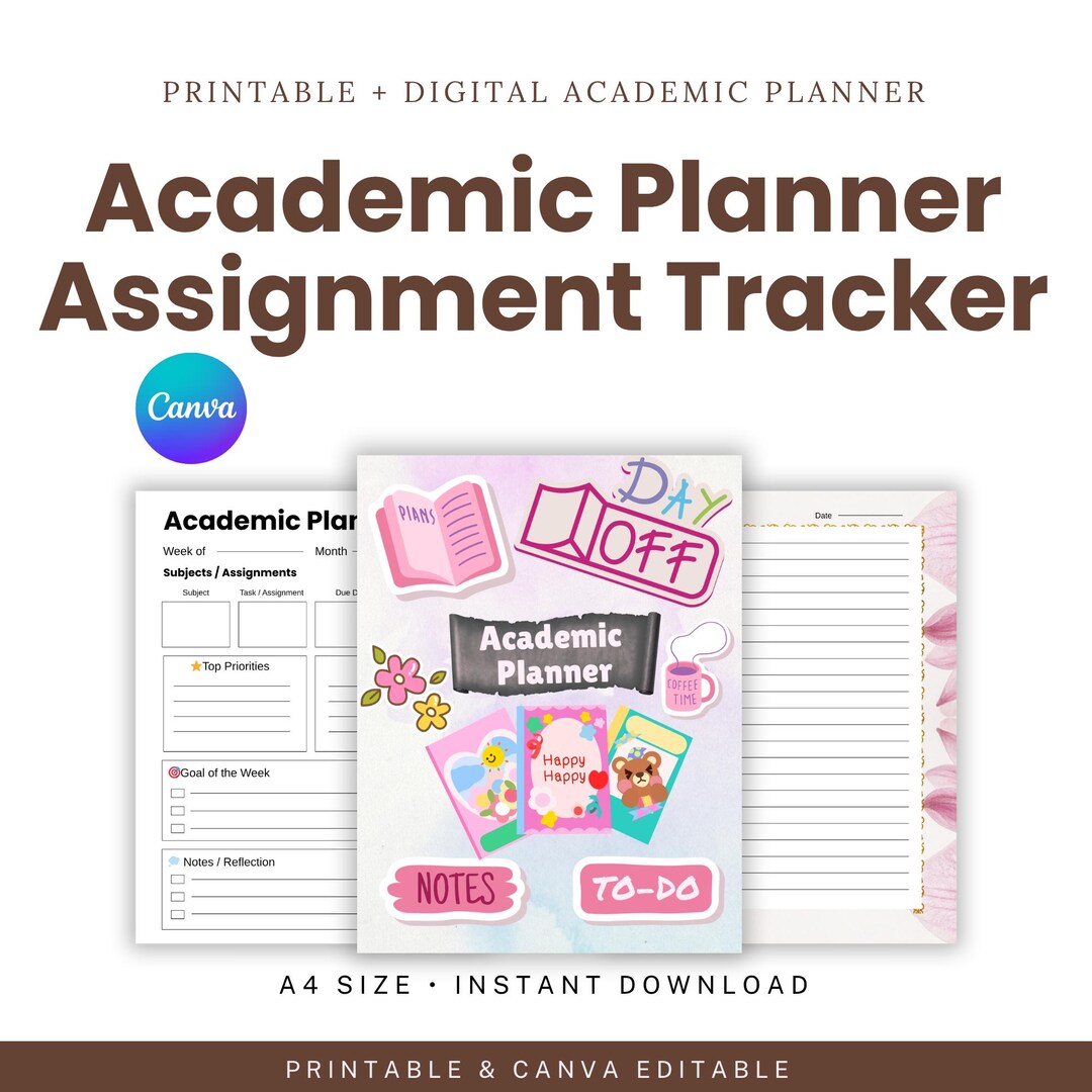 Academic Planner | Assignment Tracker & College Organizer (canva PDF ...