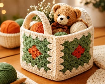 Crochet Granny Square Basket Pattern PDF, Beginner Friendly Crochet Basket, Storage Basket DIY, Easy Crochet Pattern, Instant Download