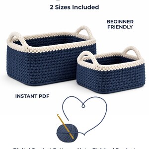 Crochet Basket Pattern PDF, Rectangle Storage Basket with Handles, Beginner Friendly, 2 Sizes, Cotton Home Decor, Instant Digital Download image 8