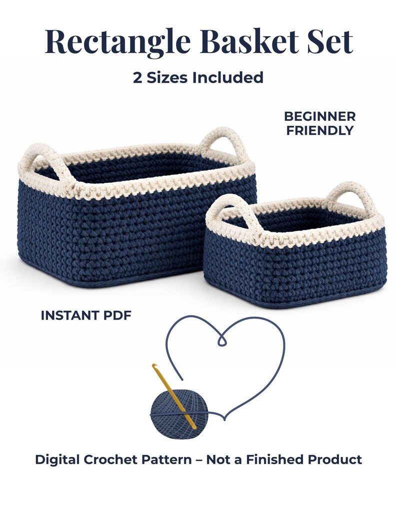 Crochet Basket Pattern PDF, Rectangle Storage Basket with Handles, Beginner Friendly, 2 Sizes, Cotton Home Decor, Instant Digital Download image 8