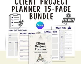 Kunden Projektplaner Printable | Projektmanagement-Planer 15 Seiten | Sauberer Arbeitsablauf, Aufgaben- & Kundenverfolgung