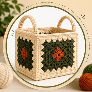 Granny Square Basket Crochet Pattern PDF, Beginner Friendly Storage Bin Tutorial, DIY Home Organizer, Instant Digital Download