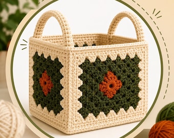 Granny Square Basket Crochet Pattern PDF, Beginner Friendly Storage Bin Tutorial, DIY Home Organizer, Instant Digital Download