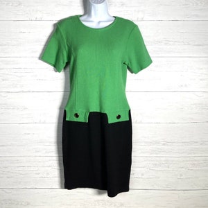 Vintage 80s Gigi by Gillian Green Black Knit Sheath Dress Short Sleeve Women Sz 4