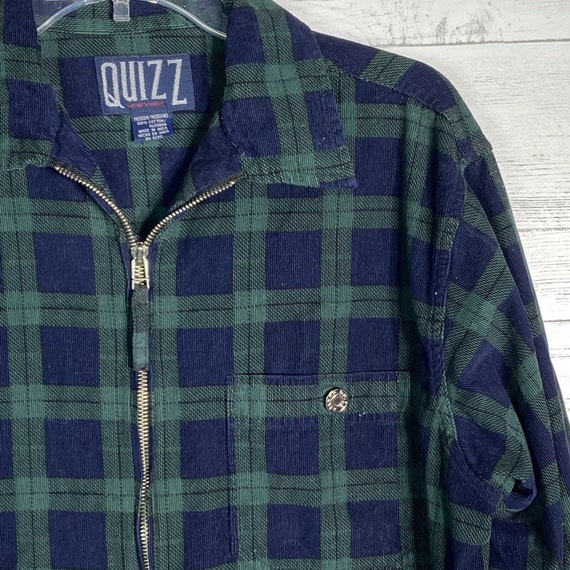 Vintage Quizz Blue Green Tartan Plaid Flannel Zip Shirt Jacket Shacket Women's Medium View 2