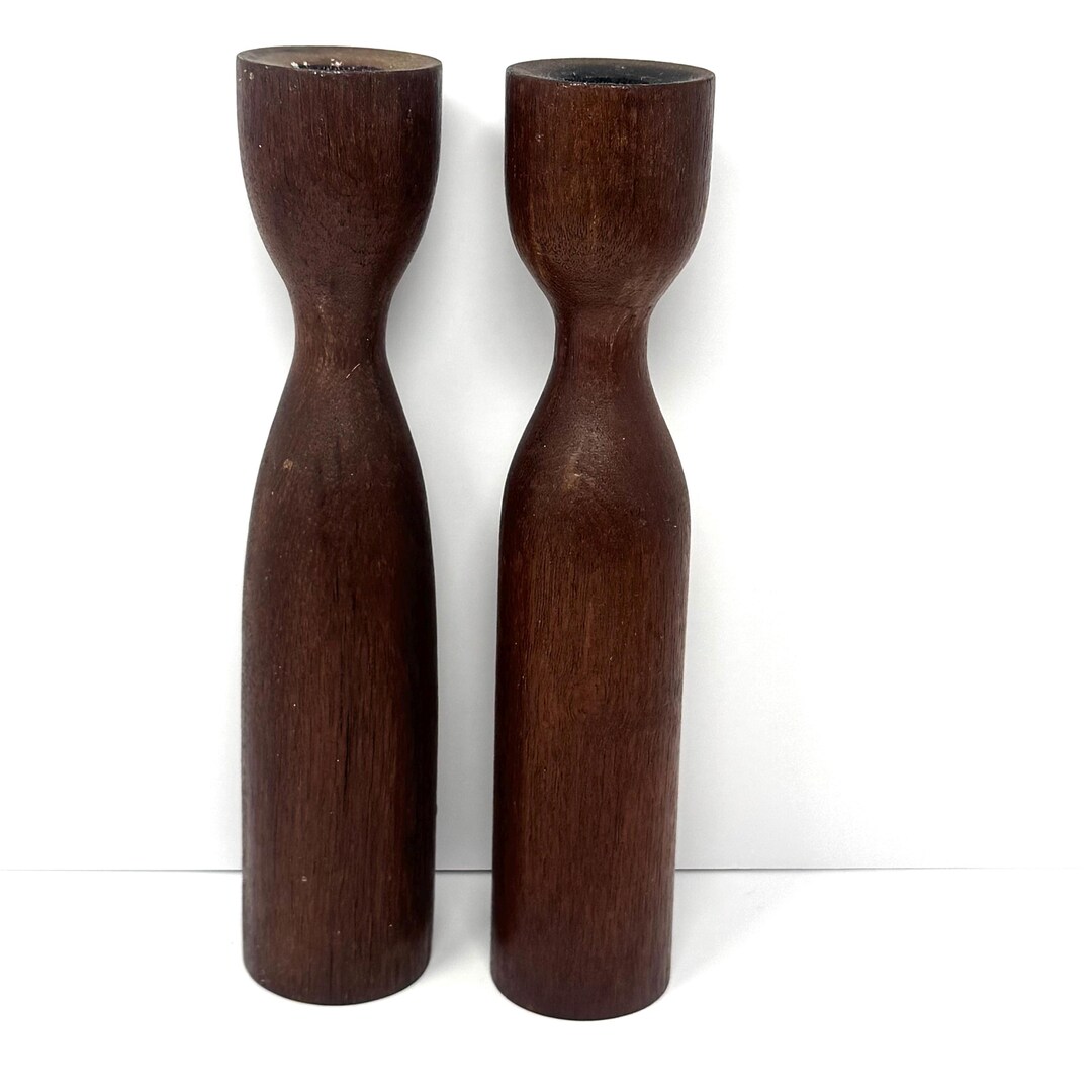 Vintage Mid Century Modern Teak Wood Tulip Candleholders Set 2 Made in ...