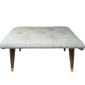 Vintage Mid-Century Modern Tufted Button Footstool Wood Legs Project Piece