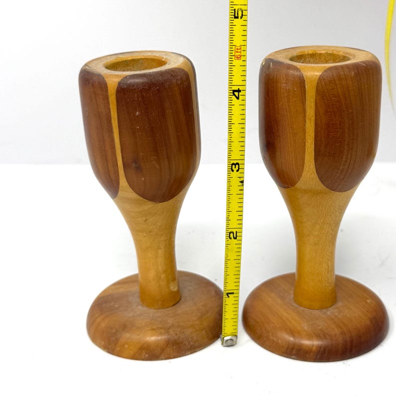 Vintage Set 2 Mid Century Modern Two Tone Turned Wood Taper ...