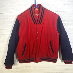 Vintage 80s Jordache Lana Mezcla Rojo Azul Varsity Chaqueta Mujer Grande