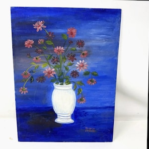 Vintage Floral Bouquet Oil Painting On Canvas Board 12” X 16” Signed