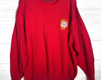 Vintage Nutmeg Kansas City Chiefs Red Sweater NFL Member Club Patch Adult Large Made in USA Cotton