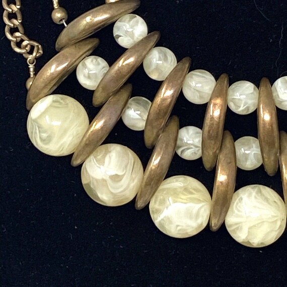 Vintage Brass & Cream Swirl Lucite Graduated Bead… - image 2