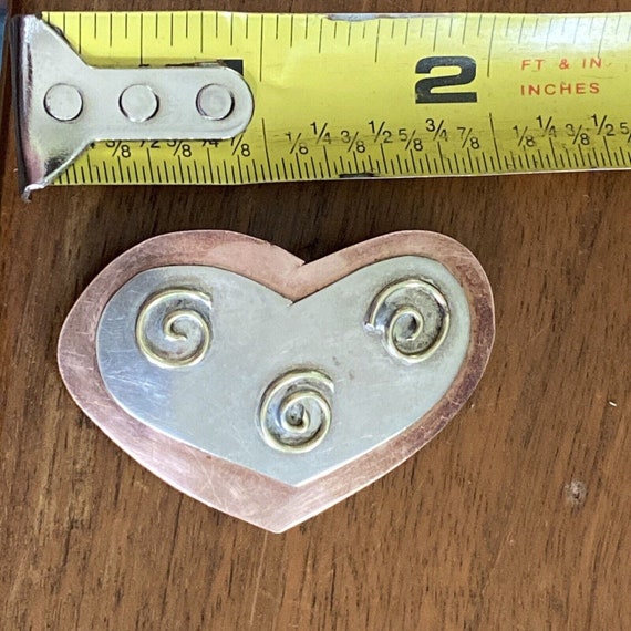 Mixed Metal Copper Silver Brass Heart Brooch Pin … - image 4