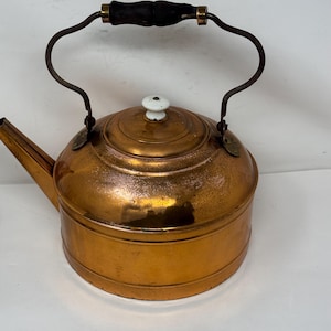 Vintage Rome Large Copper Teapot Tea Kettle Brass accents