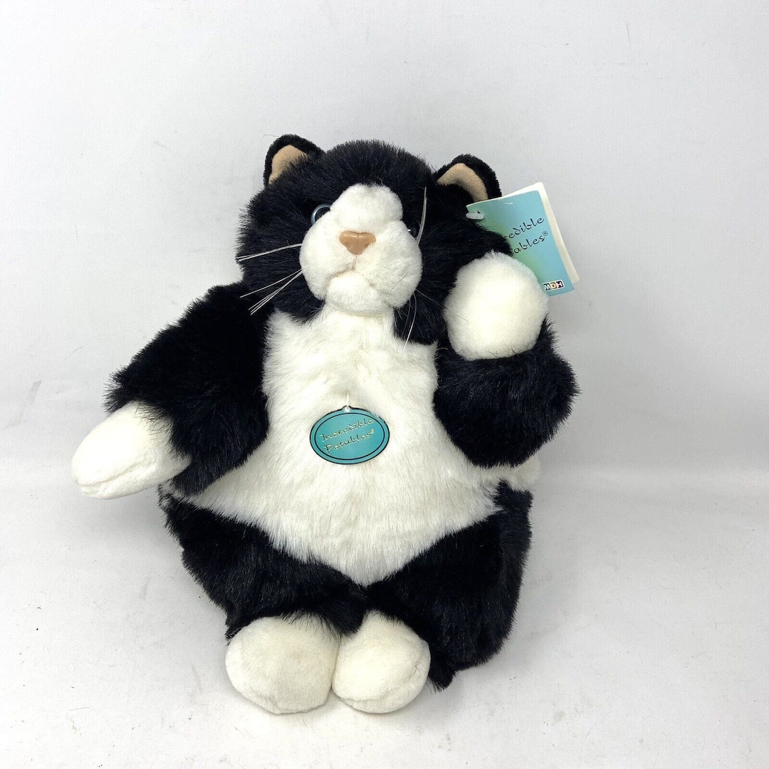 New Vintage Incredible Petables Fat Cat Black White Plush Stuffed