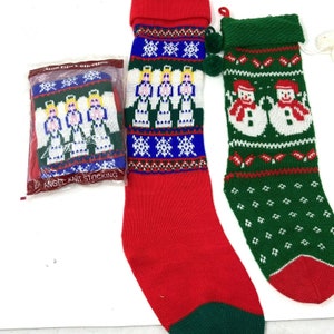 NEW Vintage Lot 3 Avon Knit Pom Pom Christmas Stockings 22&#39; Angels and 18” Snowman