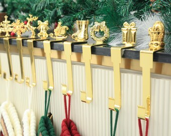 Weihnachtsstrumpfhalter, Kamin-Strumpf-Aufhänger-Haken-Set, Weihnachtskaminhaken, Strumpfhalter, Weihnachtsdekor, Messingfarbe