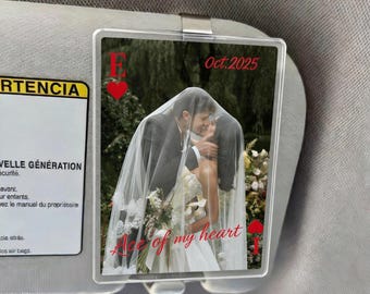 Personalisierte Auto Visier Clip mit Ihrem Foto und Text, Drive Safec Auto Visier Clip Benutzerdefinierte Foto, Spielkarte Foto Auto Dekor, Valentinstag Geschenk
