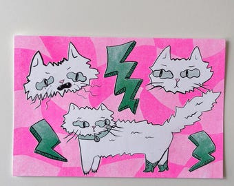 Zap Cat - Risograph Postcard