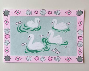 Swan Pond - Risograph Postcard