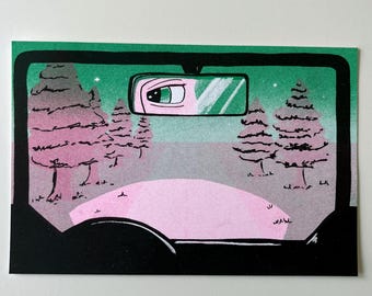 Night Drive - Risograph Postcard