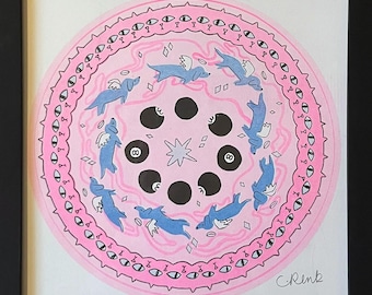 9 Lives of Lucky Dog - Risograph Print