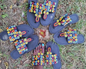 Sandalias de cuero con cuentas masái hechas a mano, chanclas africanas bohemias al por mayor