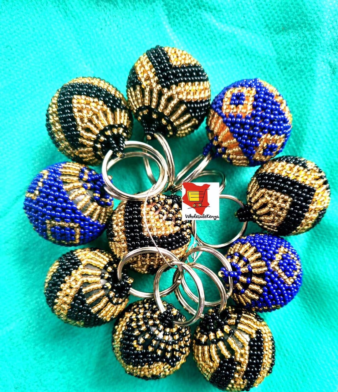 Handmade African Beaded Keychain Colorful Round Bead Key Ring Ethnic ...