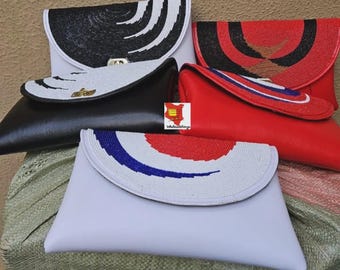 5 Handmade African Beaded Clutch Bags, Wholesale Leather Purses, Female Gift  for Her