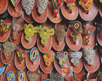 Wholesale Assorted Masai Beaded Leather Sandals, African Kenyan Slippers For Women.