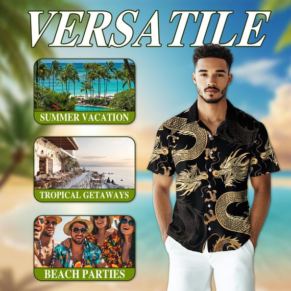 Japanese Dragon Hawaiian Shirt, Dragon Aloha Shirt, Unique Beach