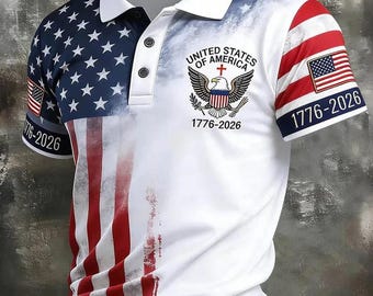 1776 - 2026 Patriotisches Poloshirt für Männer, Amerikanische Flagge Adler Golf Shirt, 250-jähriges Jubiläum USA Polo, Geschenk zum Unabhängigkeitstag für Ihn