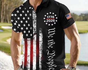 Polo "We The People" para hombre, polo patriótico con la bandera de EE. UU., modelo 1776-2026 American Polo, regalo para el 4 de julio.