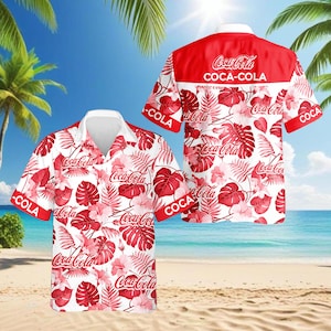 Coca-Cola Hawaiian Shirt, Tropical Soda Button Down, Summer Beach Short Sleeve Shirt, Casual Menswear Aloha Vacation Shirt