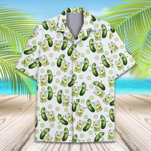 Funny Pickle Hawaiian Shirt, Pickle Jar Aloha Shirt, Cute Cucumber Button Down Summer Shirt Unisex S–5XL